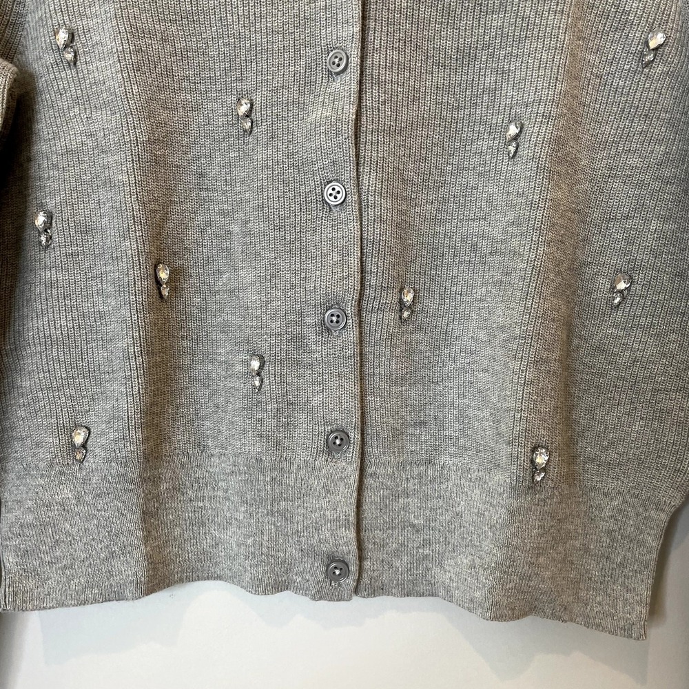 J.Crew Collection Embellished Cardigan Sweater Cotton Holiday CD379 Grey 12 13 - Picture 6 of 15